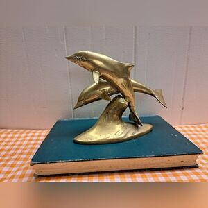 Pair Of Vintage Brass Jumping Dolphin Sculpture
